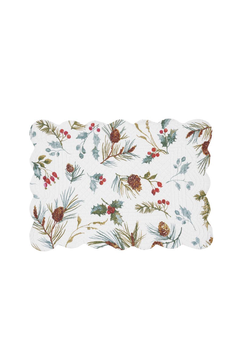 C&F Home Edith Quilted Reversible Holly Botanical Placemats Set of 6, 13" x 19", Alternate, color, White
