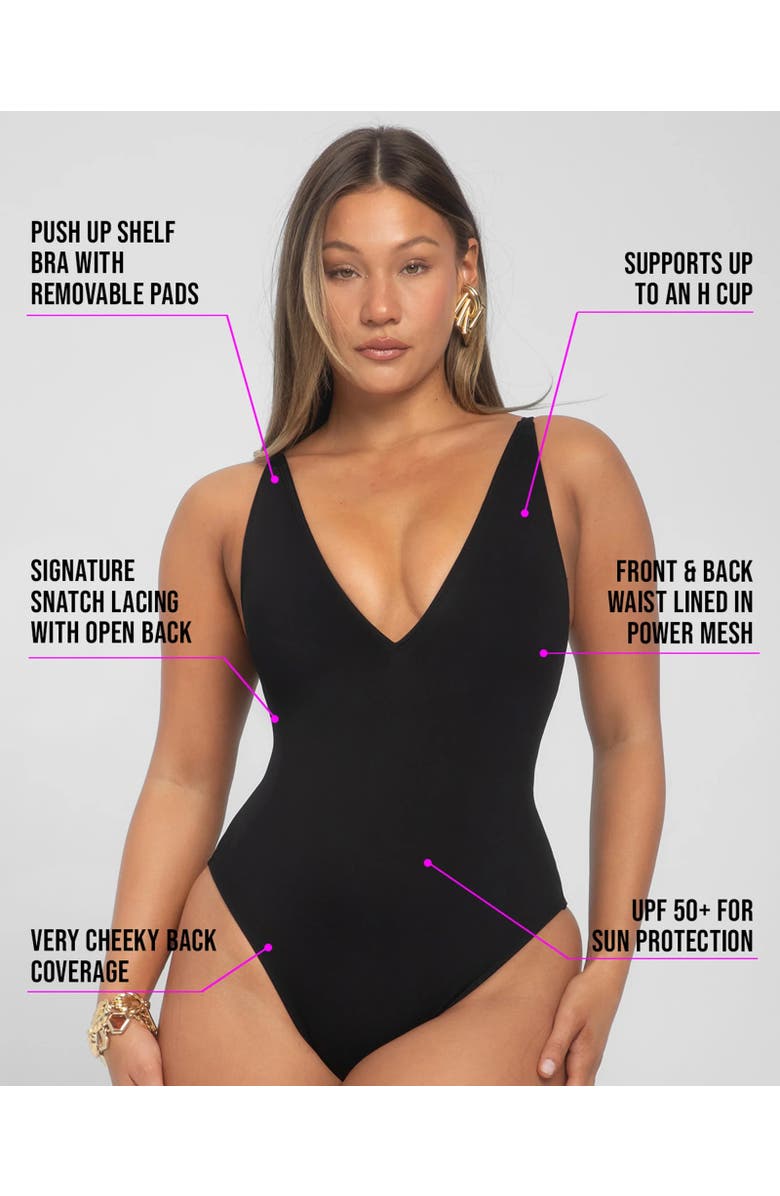 TA3 Mega Sculpting Plunge Brazilian Cut One-Piece Swimsuit, Alternate, color, Black