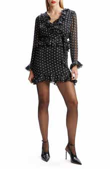 Bardot Polka Dot Frill Ruffle Long Sleeve Minidress