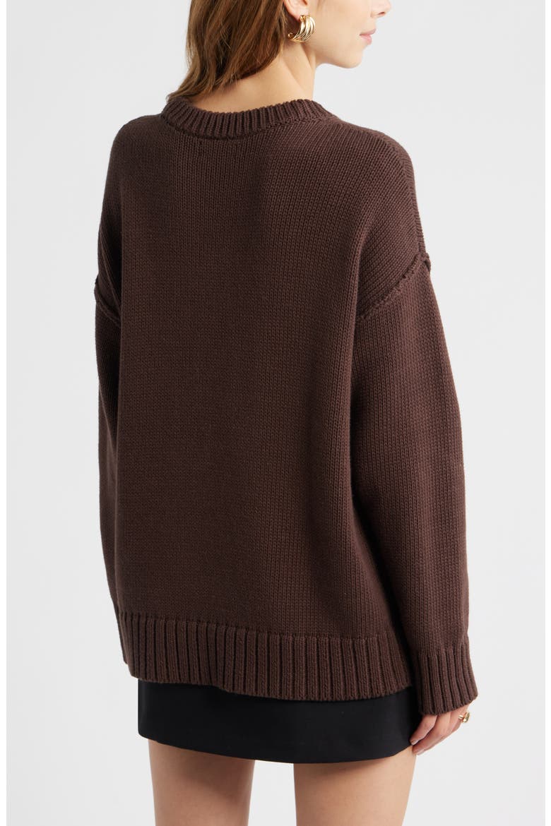 Oversize Crewneck Cotton Sweater, Alternate, color, BROWN SEAL