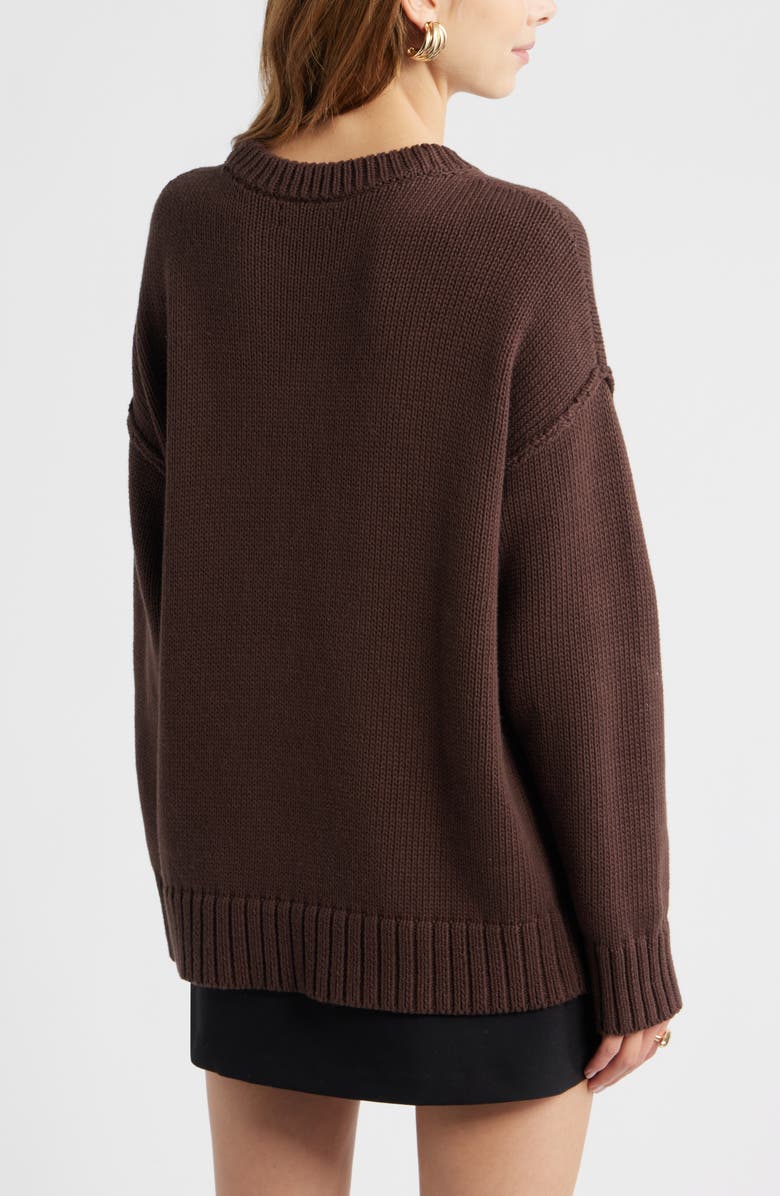 Open Edit Oversize Crewneck Cotton Sweater, Alternate, color, Brown Seal