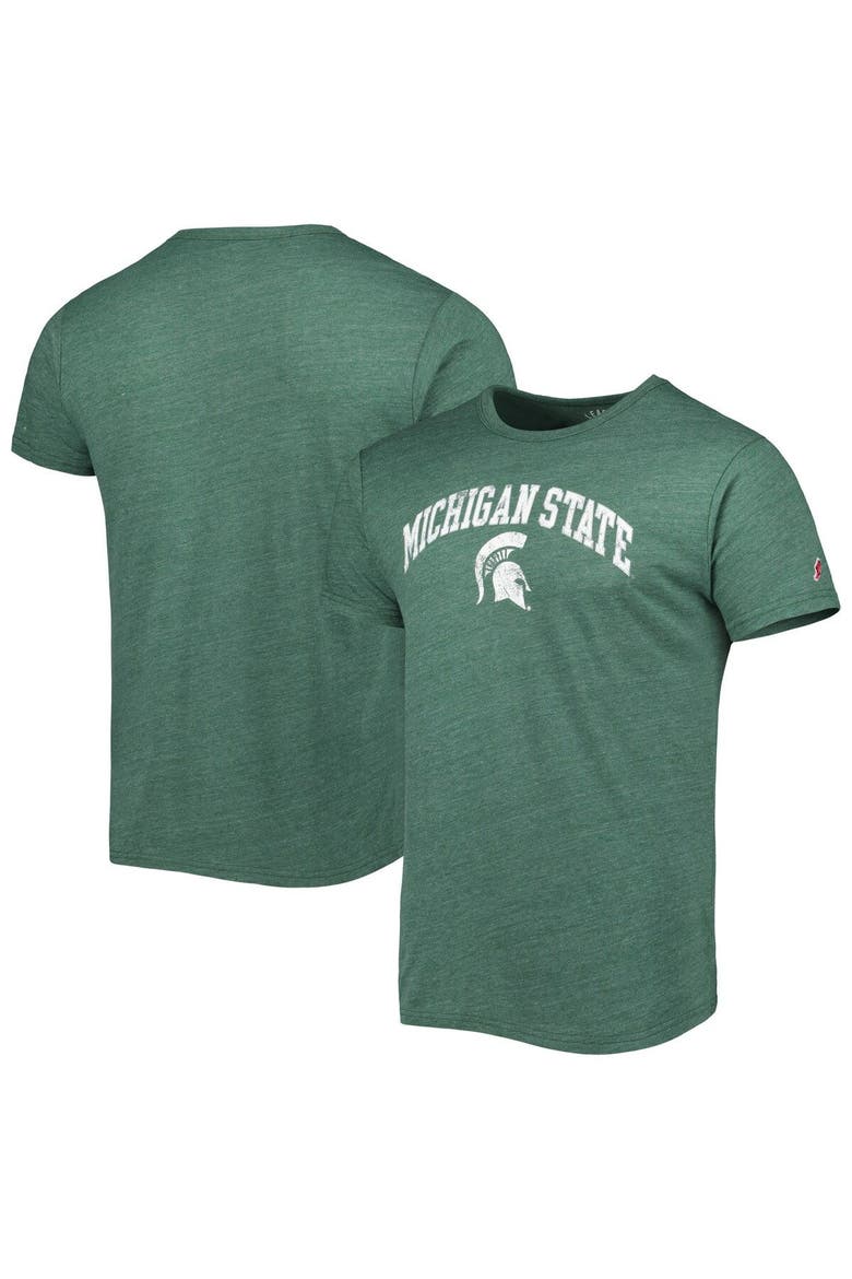 Men's League Collegiate Wear Heather Green Michigan State Spartans 1965 Arch Victory Falls Tri-Blend T-Shirt, Main, color, Heather Green