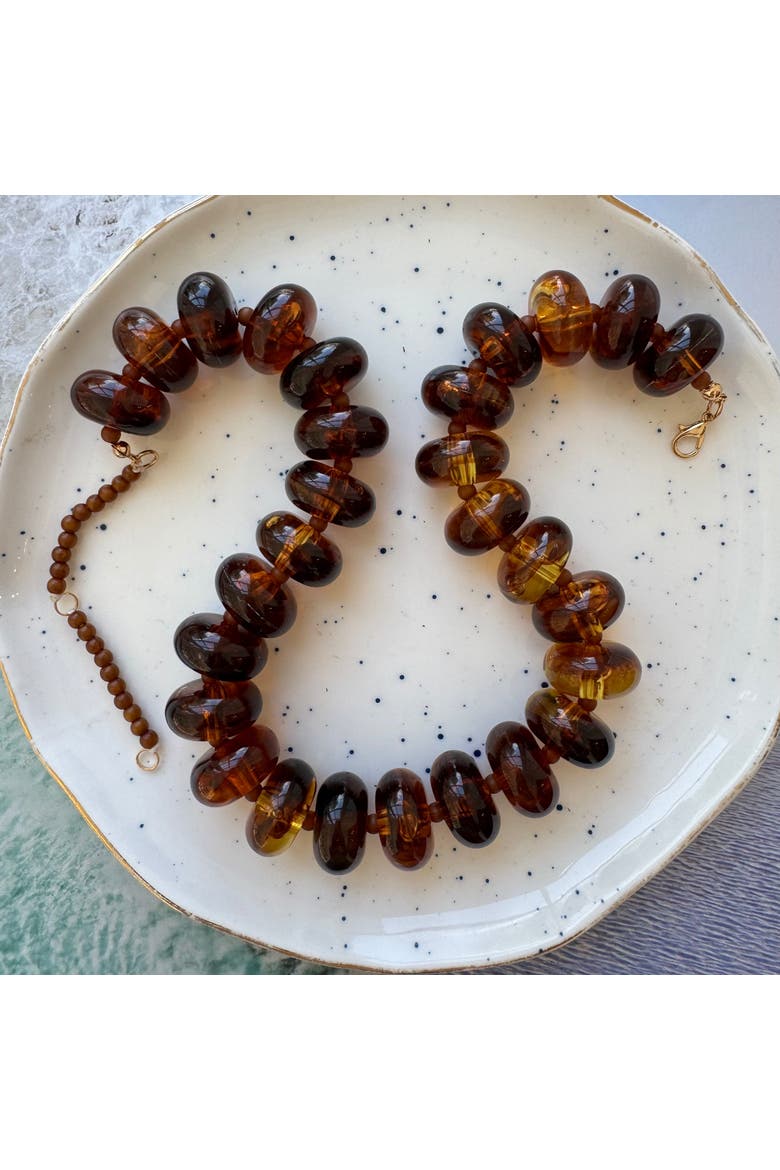 Amber Resin Beaded Necklace, Alternate, color, Brown