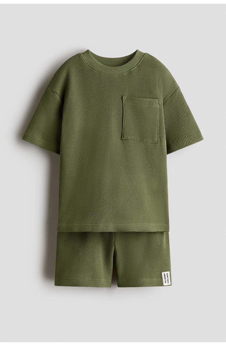 H&M 2-piece waffled cotton set, Main, color, Khaki Green