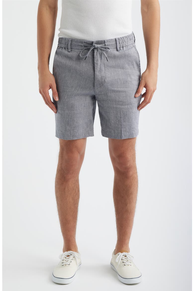 Kane Flat Front Linen Blend Drawstring Shorts, Main, color, OPEN BLUE