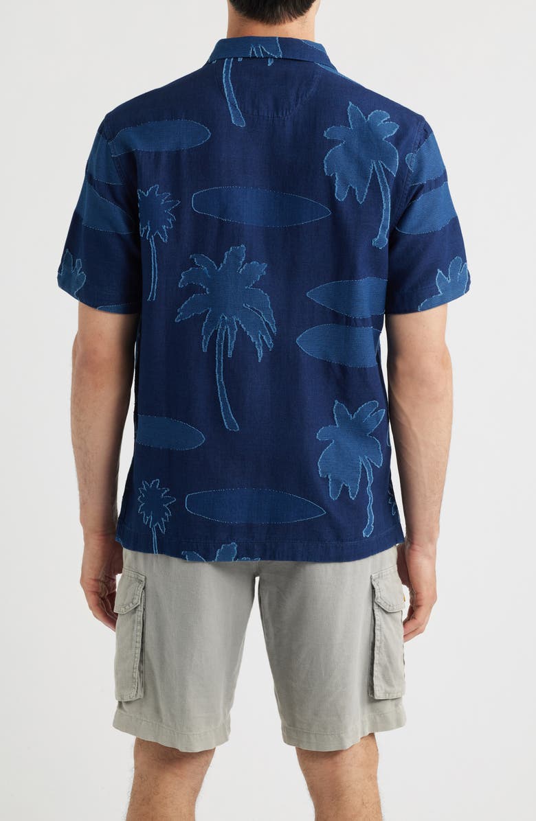 Tommy Bahama Destination Indigo Palm Tree Print Cotton Jacquard Camp Shirt, Alternate, color, Dark Indigo