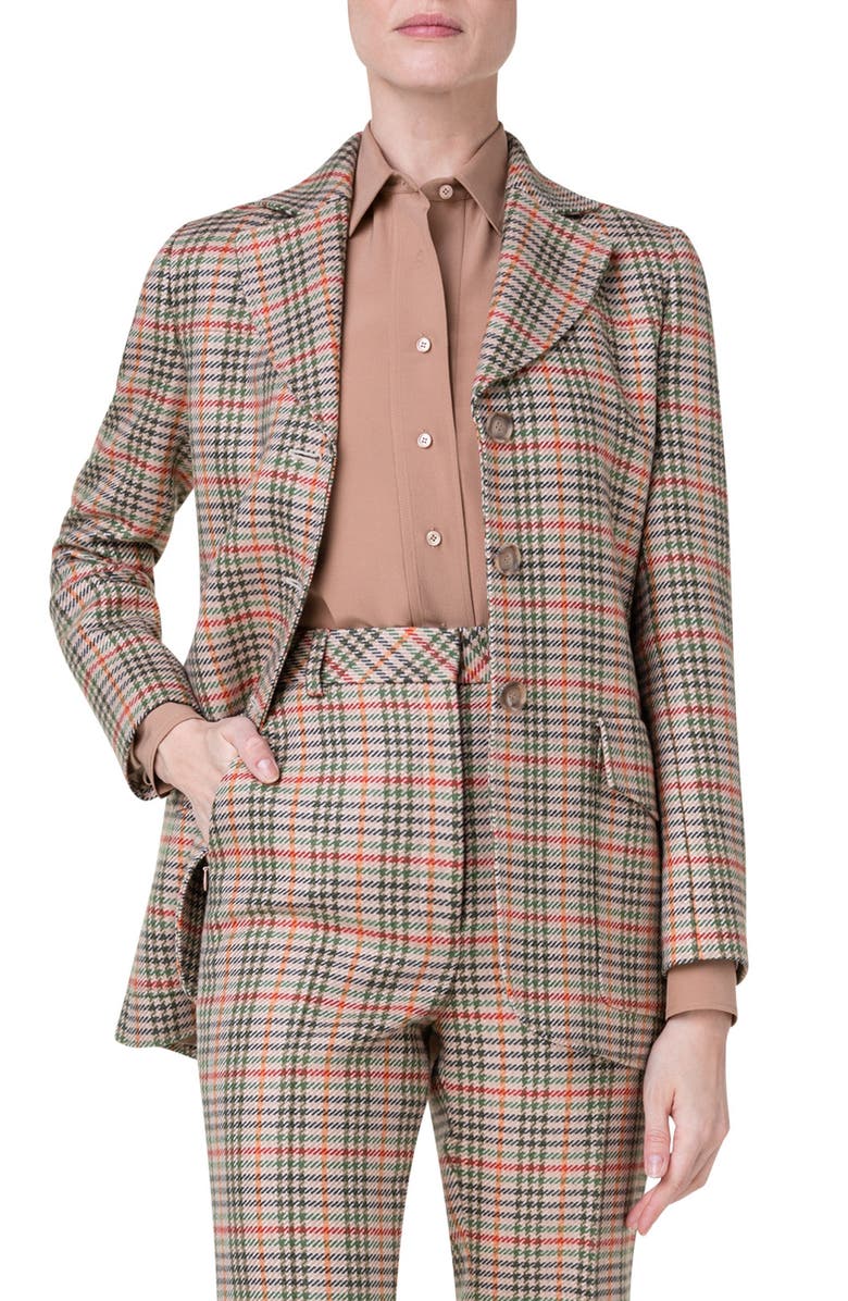 Akris Check Virgin Wool Flannel Jacket, Main, color, 