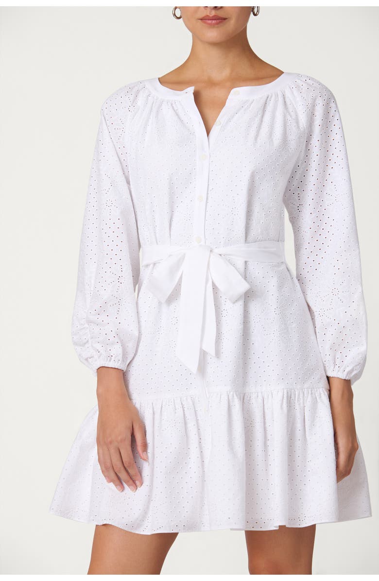 Shoshanna Classic Cotton Eylet Andi Dress, Alternate, color, Optic