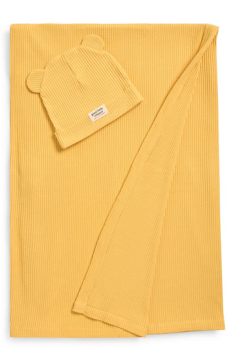 Rib Swaddle Blanket & Hat Set