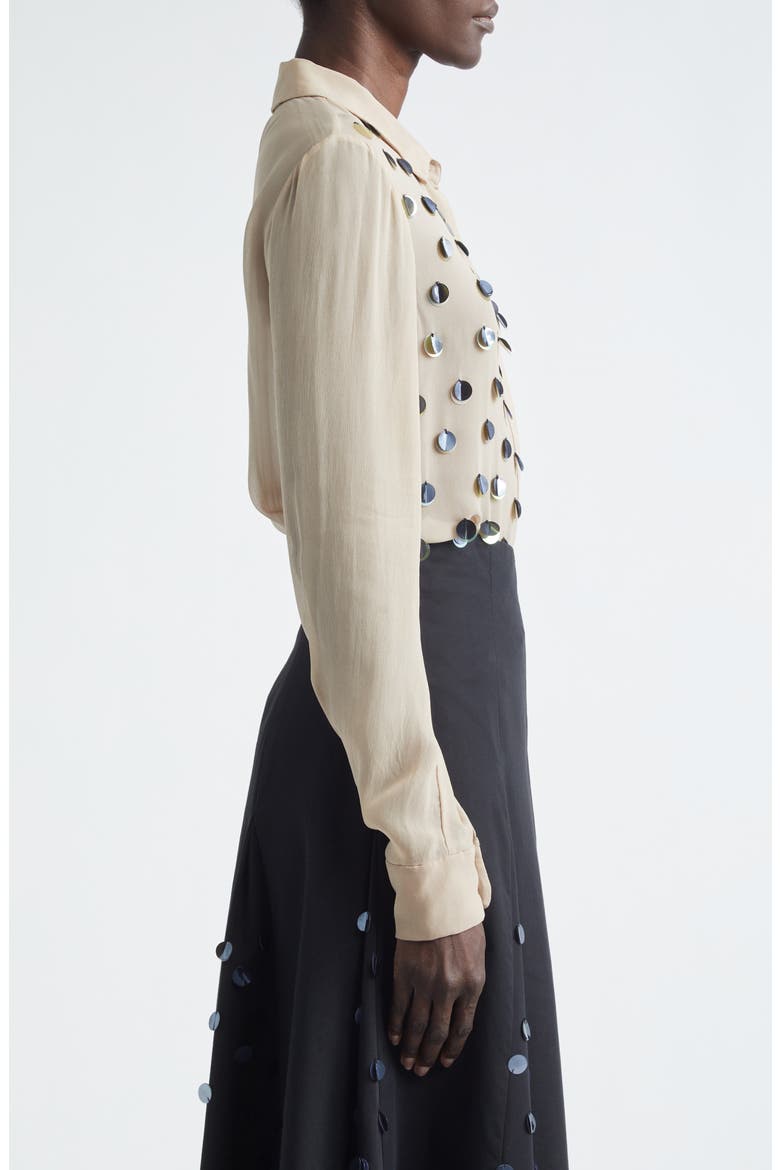 Paillette Embroidered Georgette Button-Up Shirt, Alternate, color, TAUPE