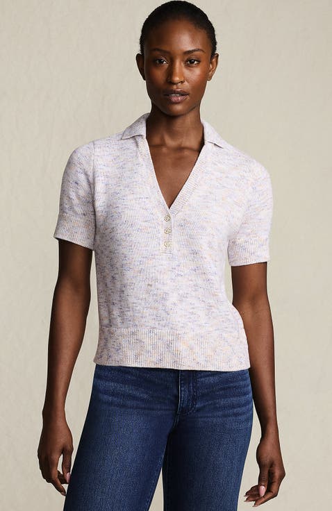 Cotton Blend Short Sleeve Polo Sweater