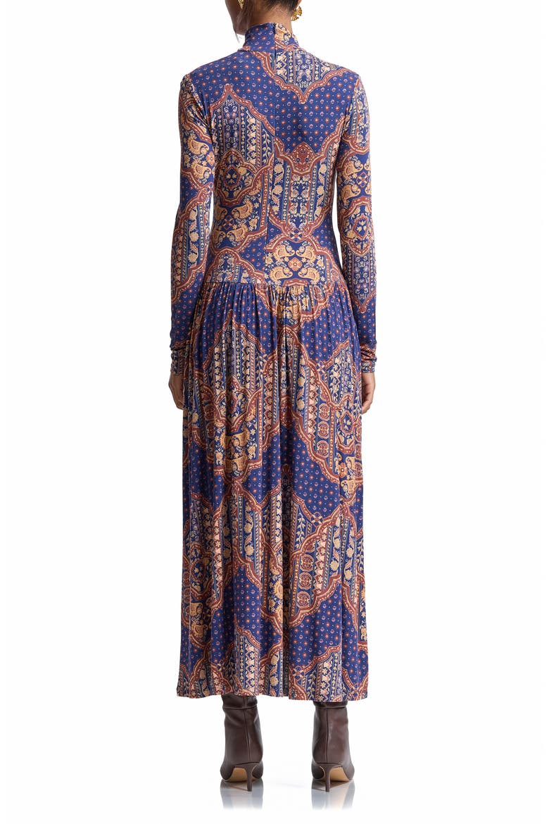 Long Sleeve Jersey Maxi Dress, Alternate, color, NAVY MEDALLION SCARF
