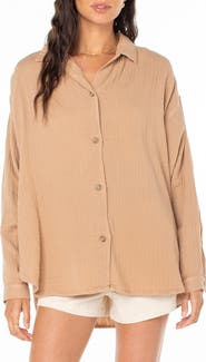 Roxy Morning Time Cotton Gauze Button-Up Shirt