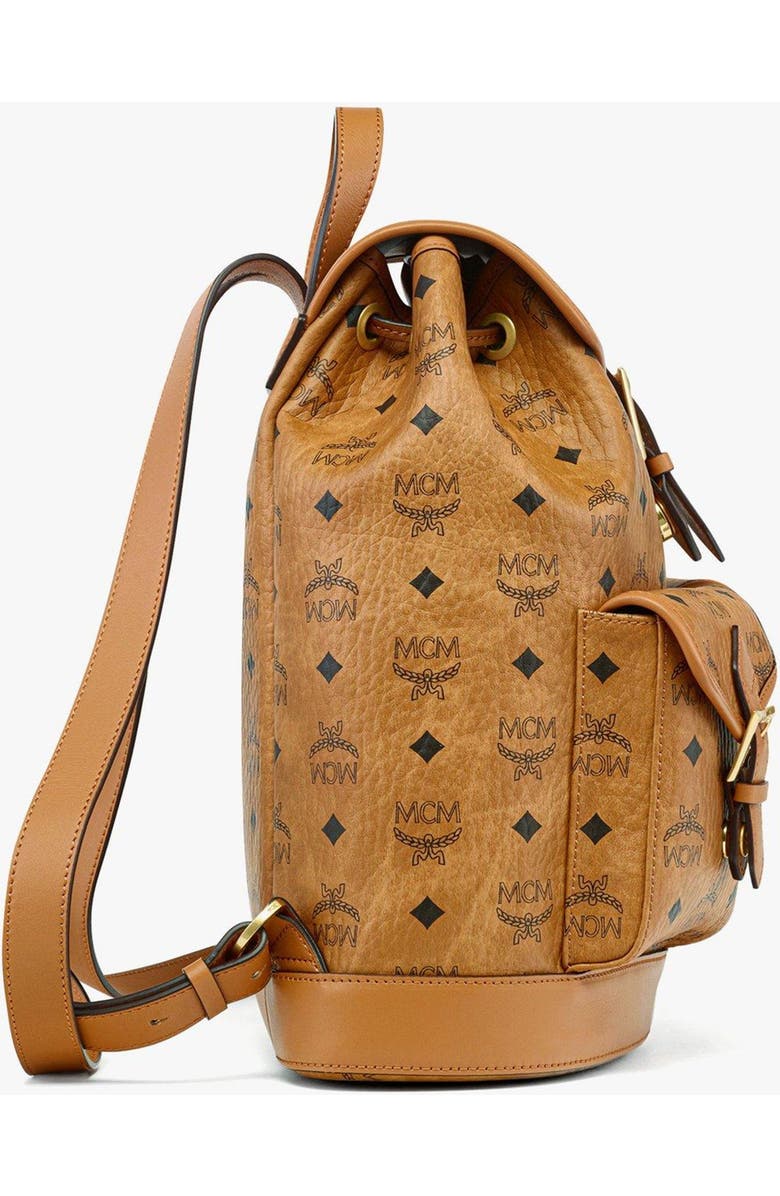 MCM Small Aren Drawstring Backpack in Visetos, Alternate, color, Brown