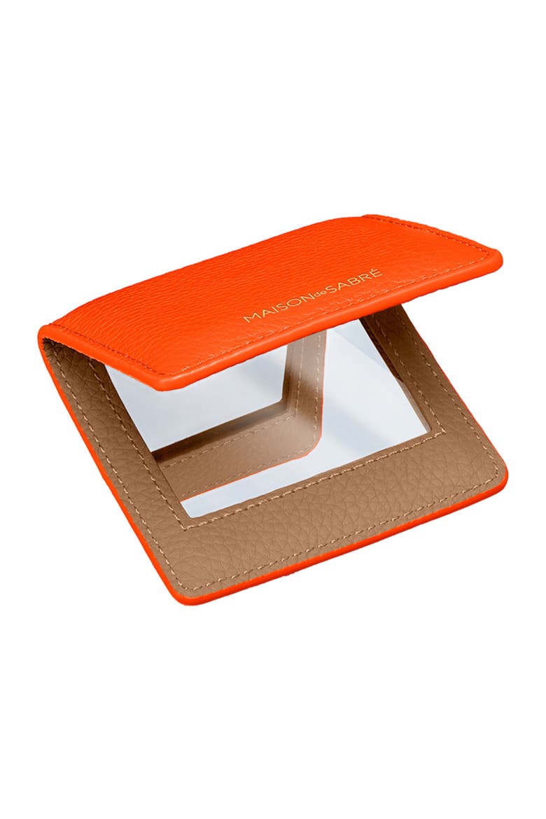 Leather Compact Mirror, Alternate, color, Manhattan Sandstone