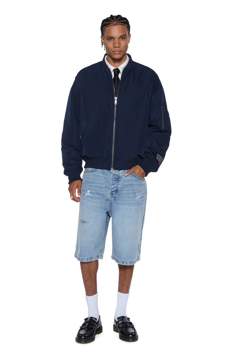 Ksubi Intruder Navy Satin Bomber Jacketr, Alternate, color, 
