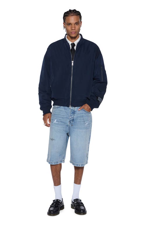Ksubi Intruder Navy Satin Bomber Jacketr In Blue
