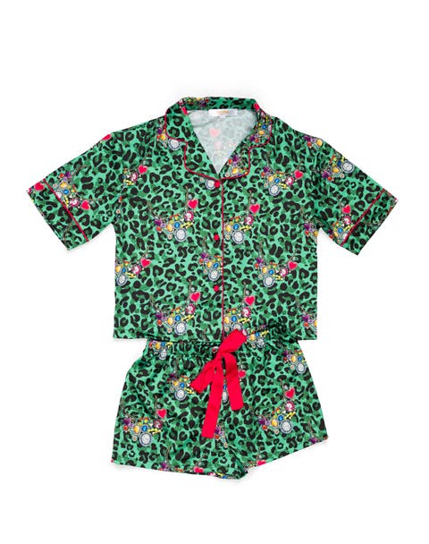 Kids Silky Gilded Leopard Short Sleeve Short Set