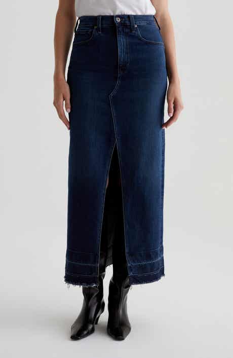 AG Davina Front Slit Denim Midi Skirt
