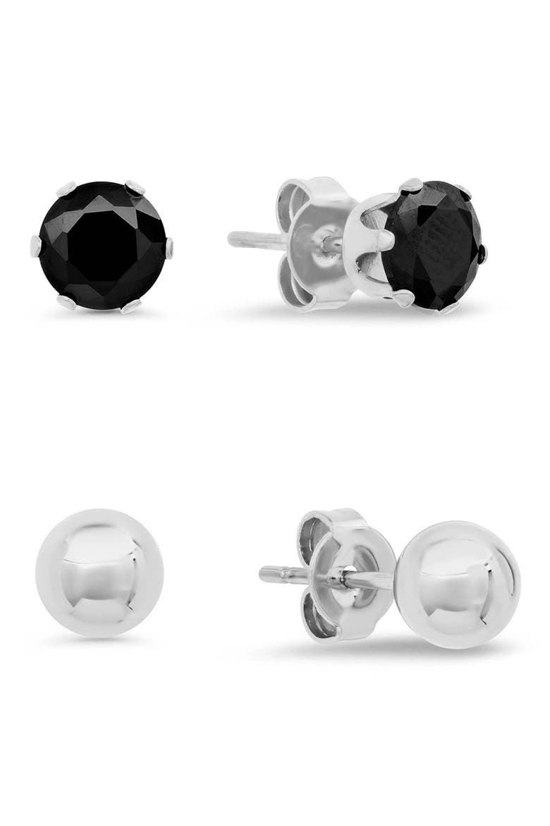 Set of 2 Stud Earrings, Main, color, BLACK