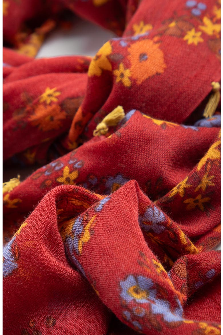Floral Wool Scarf, Alternate, color, RED