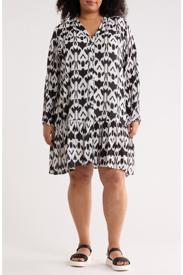 Ikat Long Sleeve Cover-Up Dress, Main, color, BLACK