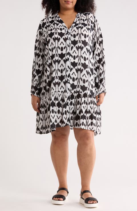 Ikat Long Sleeve Cover-Up Dress