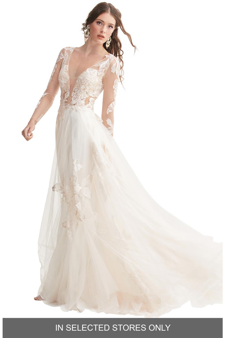 Rhapsody Lace & Tulle A-Line Wedding Dress, Main, color, BLOOM