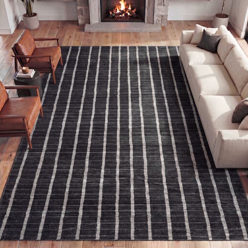 Jonathan Y Designs Orton Distressed Ticking Stripe Non-slip Machine-washable Rug In Charcoal/cream