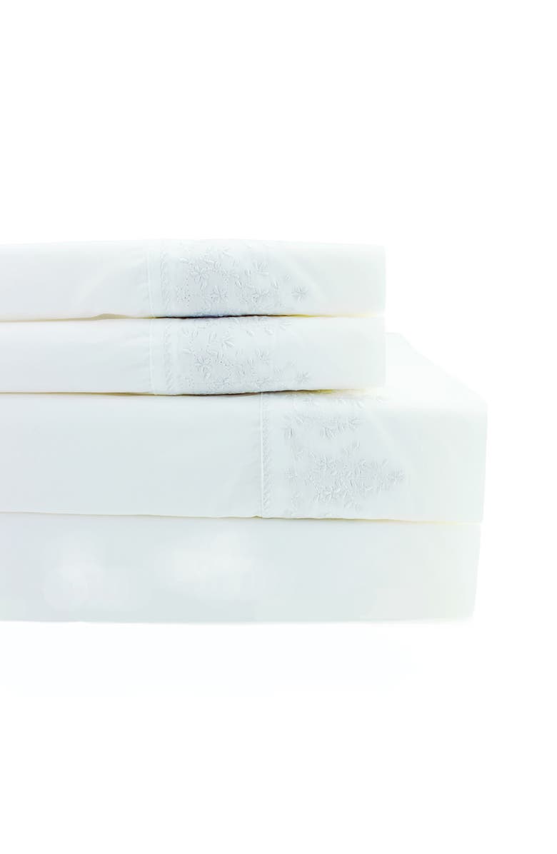 MELANGE HOME Percale Cotton Baby's Breath Embroidery Sheet Set - Queen, Alternate, color, White