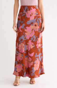 Renee C Floral Satin Maxi Skirt
