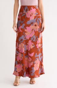 Renee C Floral Satin Maxi Skirt