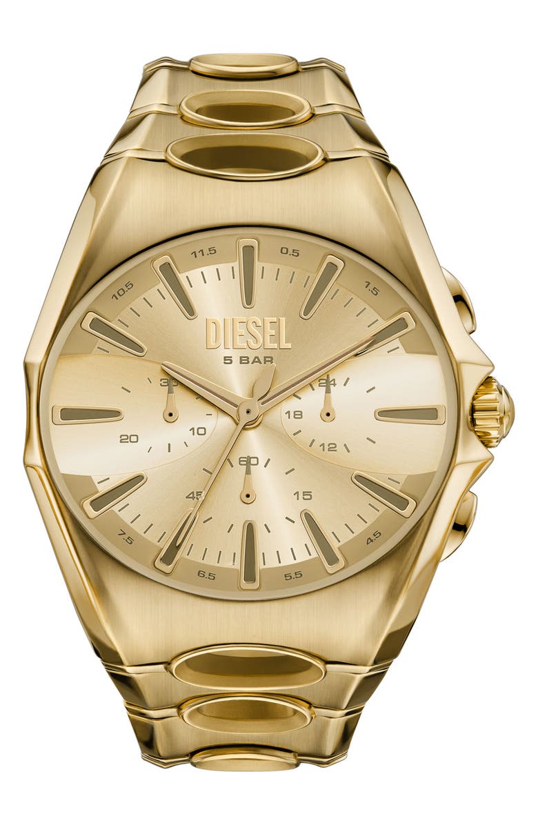 DIESEL<sup>®</sup> D-Curve Goldtone Chronograph Bracelet Watch, 48mm, Main, color, Gold