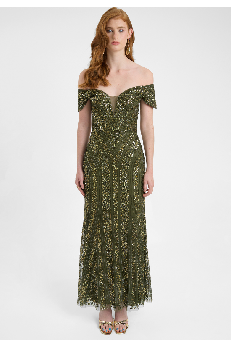 Embellished Sequin Gown, Main, color, OLIVE