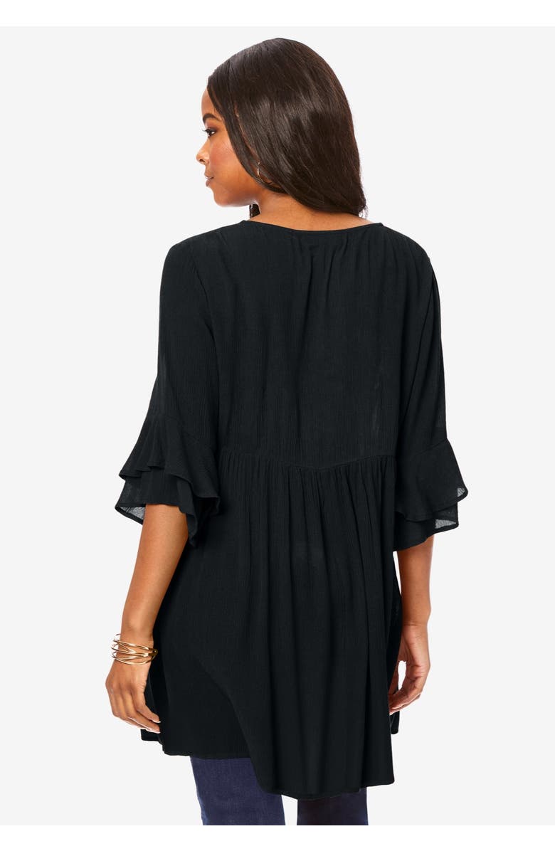 Roaman's Hand Crinkled Flutter Sleeve Tunic, Alternate, color, Black