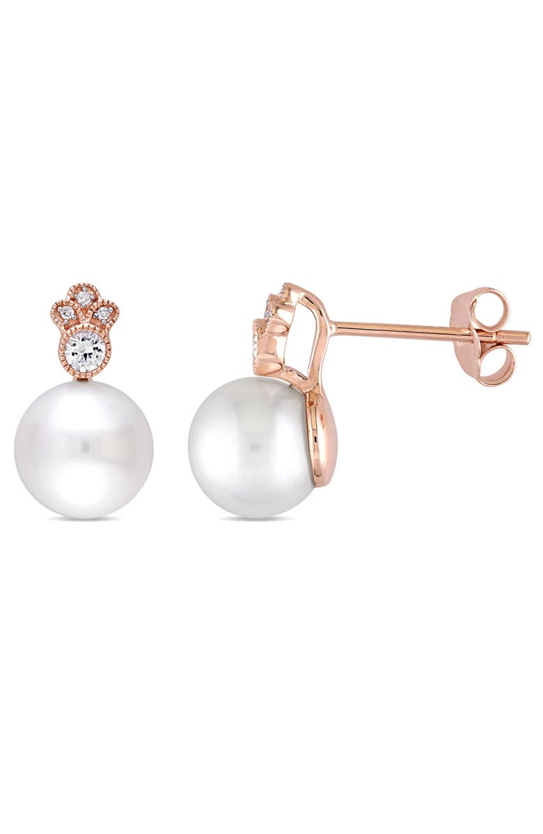 Julianna B. Pearl, White Sapphire & Diamond Stud Earrings 10k, Main, color, 10K Rose Gold