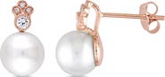 Julianna B. Pearl, White Sapphire & Diamond Stud Earrings 10k