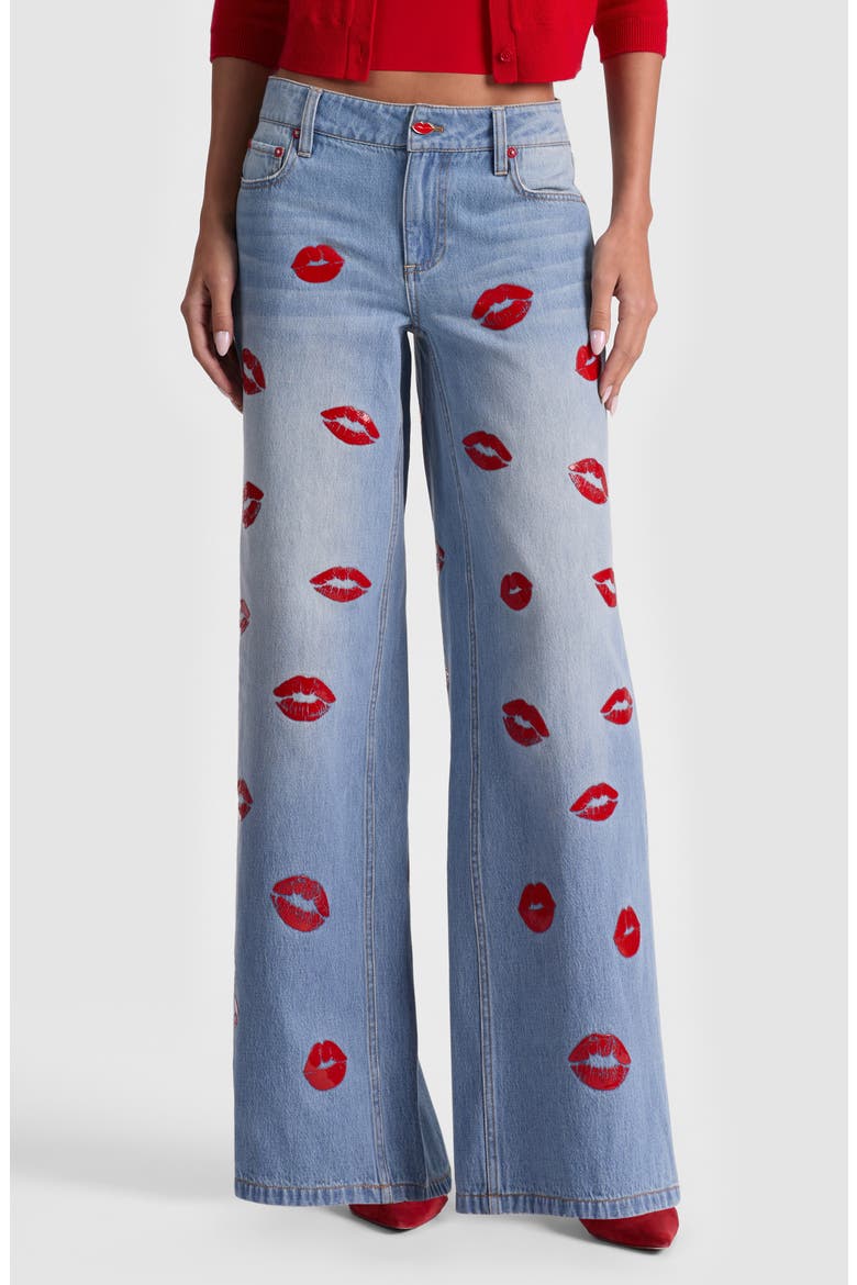 Amazing Kiss Print Wide Leg Jeans, Main, color, DENVER BRIGHT BLUE