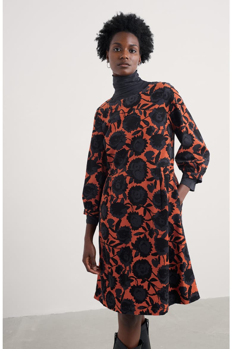 Herb Garden Floral Corduroy Dress, Alternate, color, FIGURATIVE FLORAL RUST