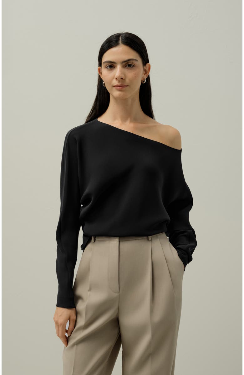 Lilysilk Long Sleeve Gathered Silk Top, Alternate, color, Black