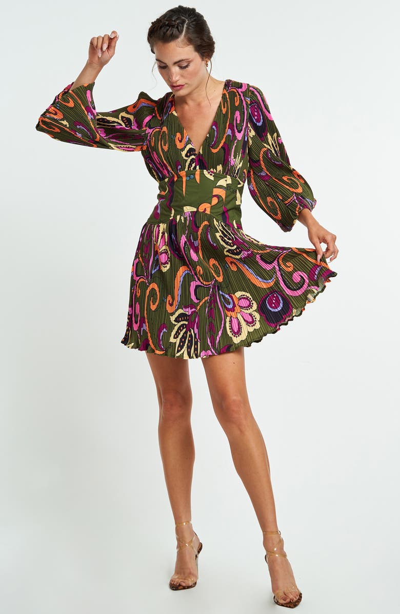 CIEBON Candice Plissé Fit & Flare Dress, Alternate, color, Green Multi