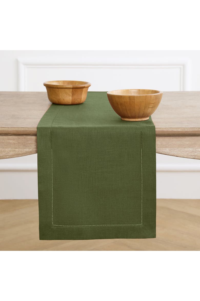 Linen Table Runner - Classic Hemstitch, Alternate, color, Olive
