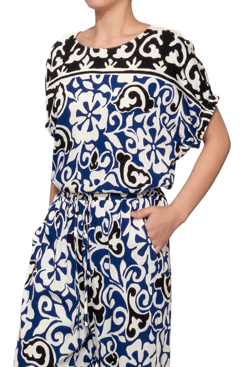 Floral Print Short Sleeve Top, Alternate, color, BLUE BLACK MULTI