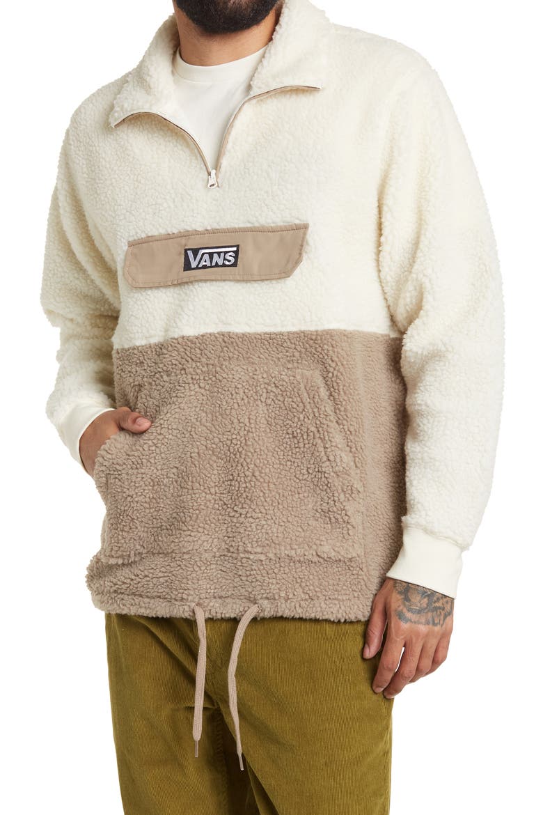 Redmont Quarter Zip Faux Shearling Pullover, Main, color, DESERT TAUPE/ ANTIQUE WHT