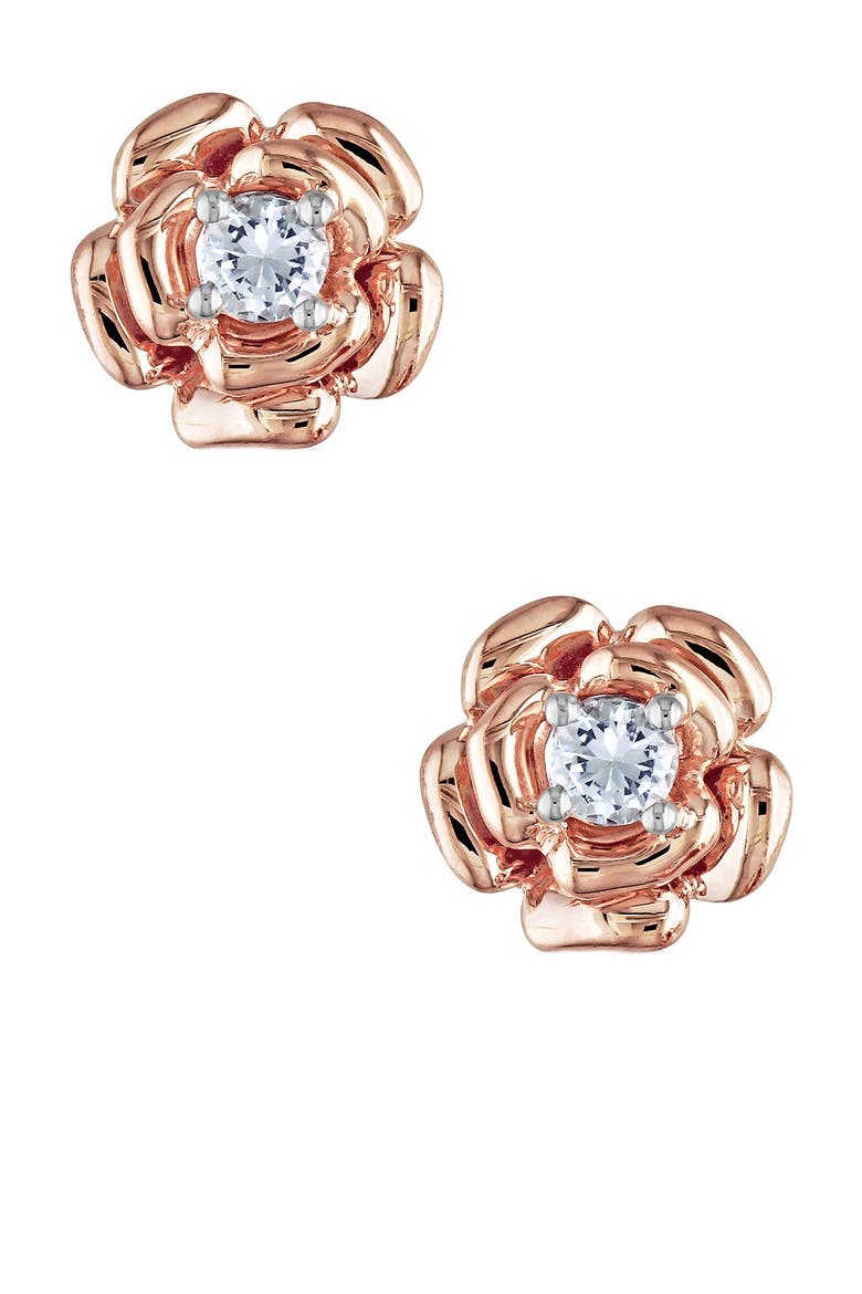 Lab Created White Sapphire Center Rose Stud Earrings, Main, color, ROSE