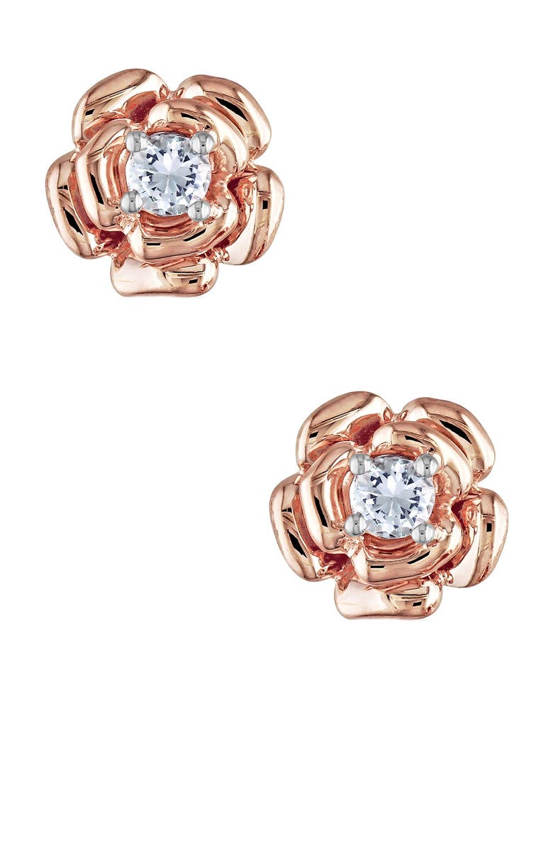 DELMAR Lab Created White Sapphire Center Rose Stud Earrings, Main, color, Rose