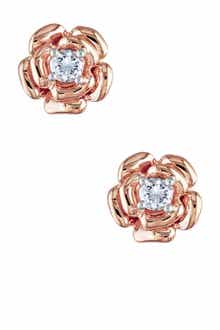 DELMAR Lab Created White Sapphire Center Rose Stud Earrings
