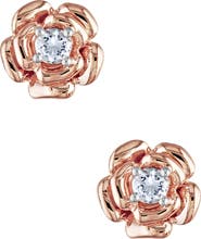 DELMAR Lab Created White Sapphire Center Rose Stud Earrings