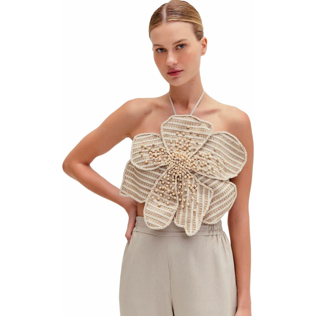 PatBO Candy Linen Hand-Beaded Flower Top in Natural  product