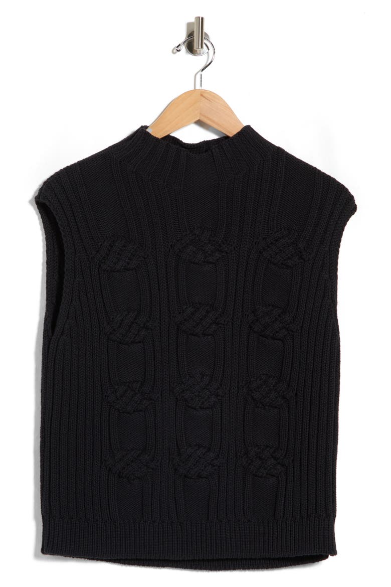 Cable Stitch Sleeveless Sweater, Alternate, color, BLACK